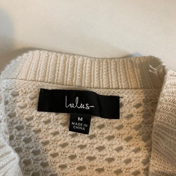 Lulus Sweater Womens M Medium Cream Open Knit Crop Crew Neck Slit Back Pullover - Picture 12 of 14